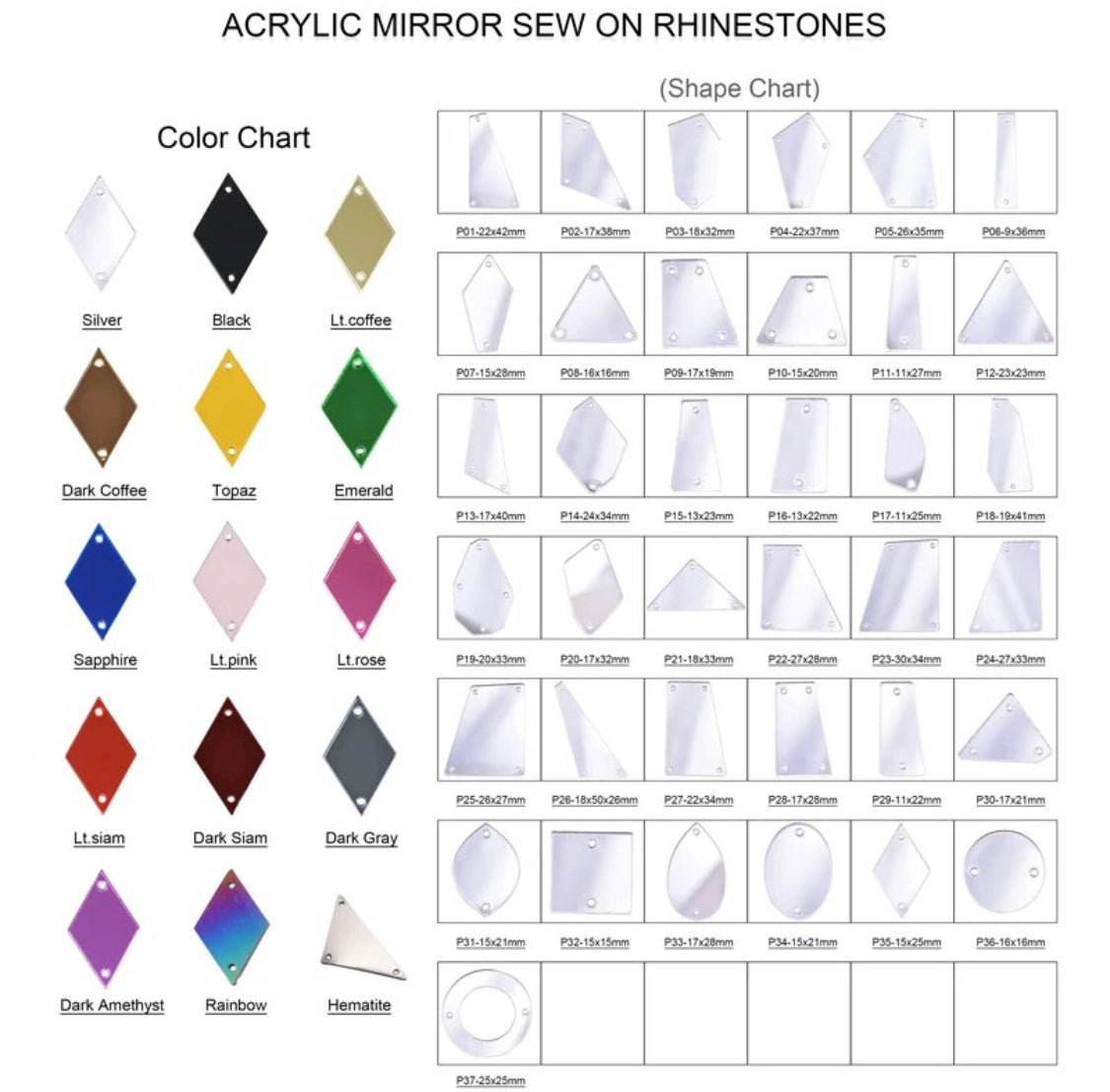 Acrylic Mirror Shards Sew On 50pc Asst Shapes