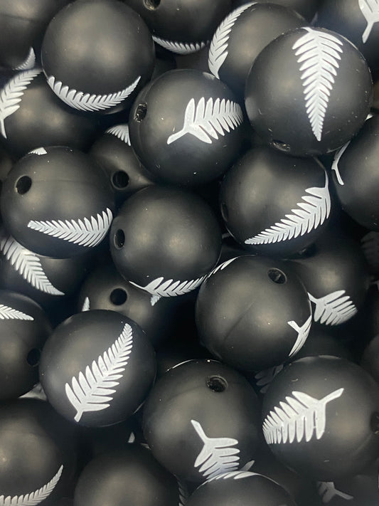 15mm New Zealand Black Fern Silicone Bead - 10 pk