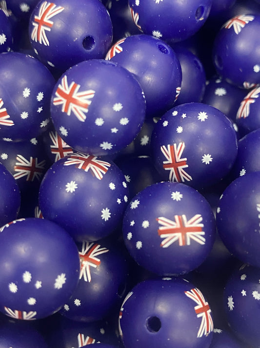 15mm Australian Flag Silicone Bead - 10 pk